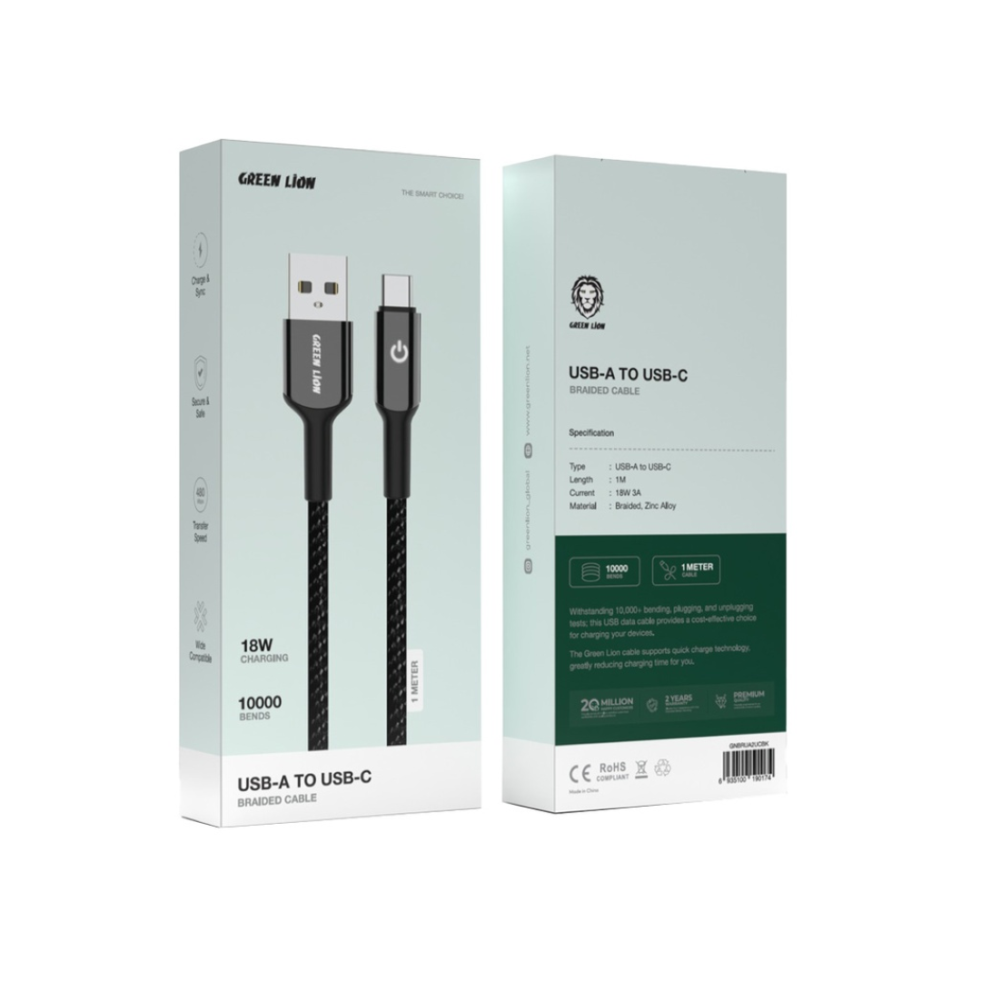 GREEN LION USB-A TO LIGHT BRAIDED 1M CAB 2.4A BLAC